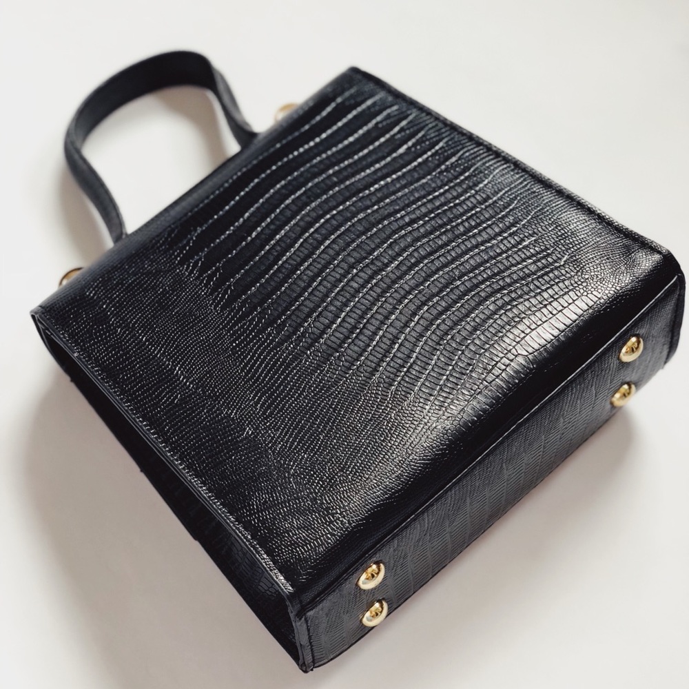 Veil Black Croc Vegan Top Handle Bag - Picture 6 of 8